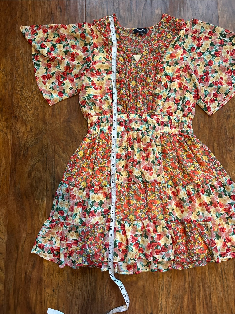 Gigio Floral Smocked Mini Dress in Multicolor Flowy Summer Cottage core Miami - Picture 6 of 7